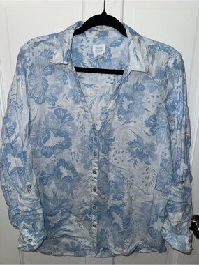 Sigrid Olsen Pale Blue Floral Linen Shirt